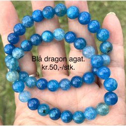 Bl Dragon agat armbnd. 4, 6mm perle. 16-20cm. Frit valg.