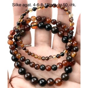 Silke agat. 4, 6, 8mm. 16-20cm. 