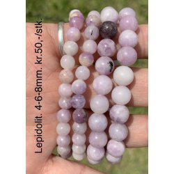 Lepidolit armbnd. 4,6,8, 10mm perle. 16-20cm. Frit valg.