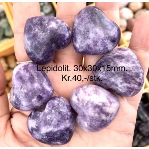 Lepidolit hjerte. 30x30x15mm. 