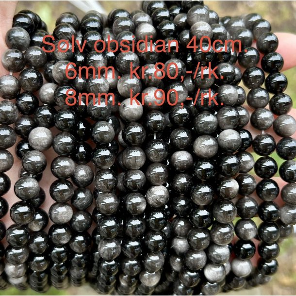Obsidian s�lv perle. 6mm