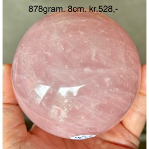 Rosakvarts kugle 878gram. 85mm. 