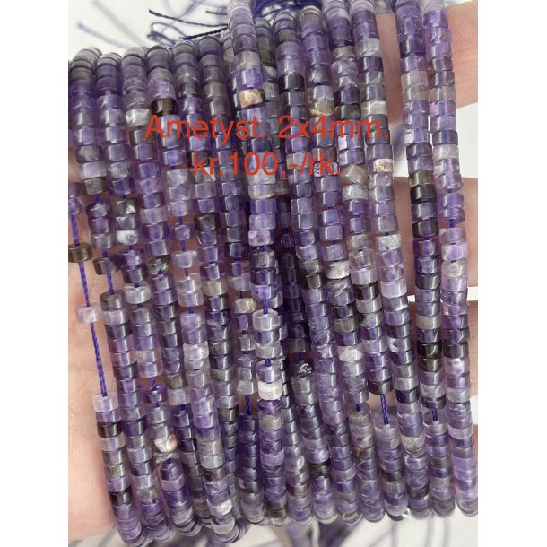 Ametyst 2x4mm skive. 38cm lang. Nr7