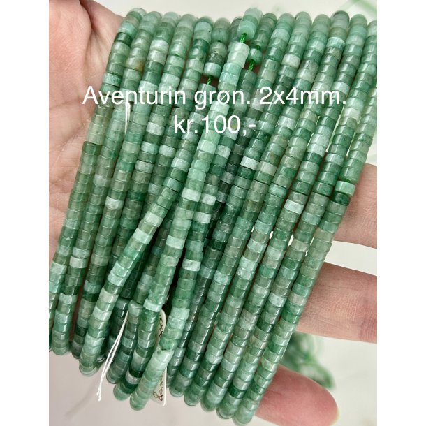 Aventurin gr�n 2x4mm skive. 38cm lang. Nr1. 