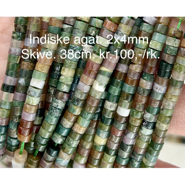 Indiske agat 2x4mm skive. 38cm lang. Nr6. 