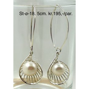 S925 sterling slv rering-18, 5cm. Med ferskvandsperle. 