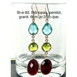 S925 sterling slv rering-92, bl topas+peridot+granet. 