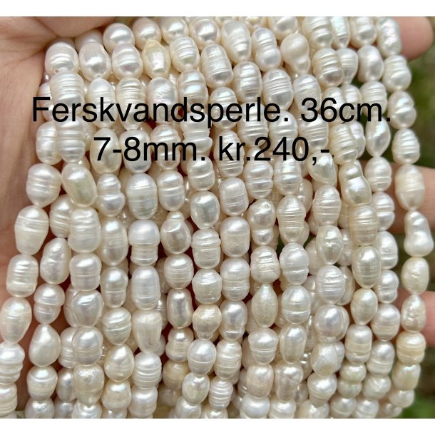 Ferskvandsperle ca.35cm. 7-8mm. 