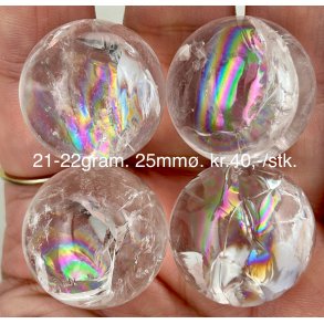 Sm regnbue bjergkrystal kugle 21-22gram. 24mm. 