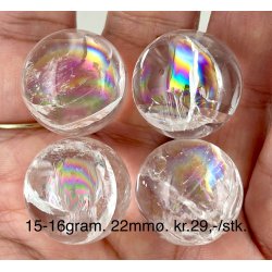 Sm regnbue bjergkrystal kugle 15-16gram. 22mm. 