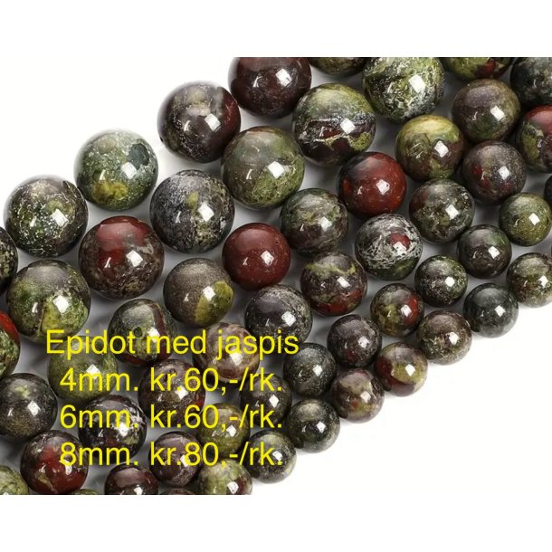 Epidot med jaspis 8mm. 