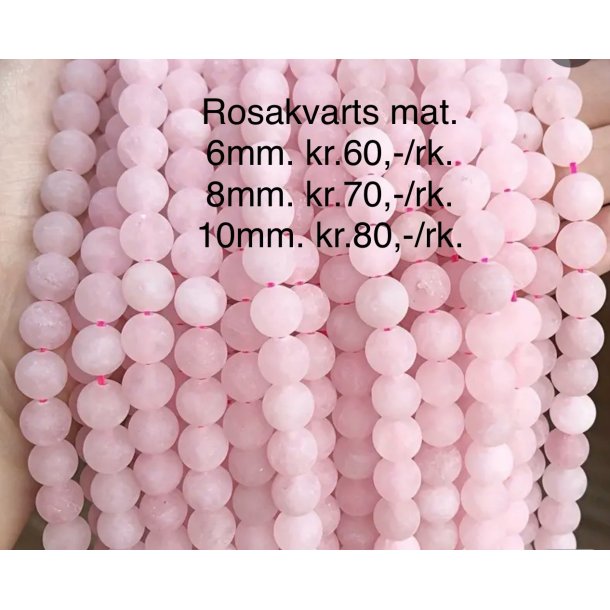 Rosakvarts mat perle. 8mm