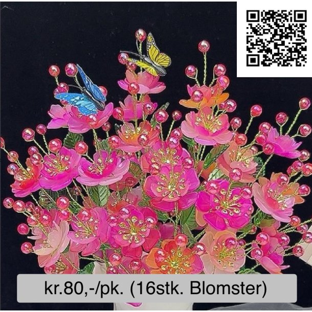 lav selv blomster-8s, fv. Bl, pink, lilla, lysrd,  16stk blomster. 