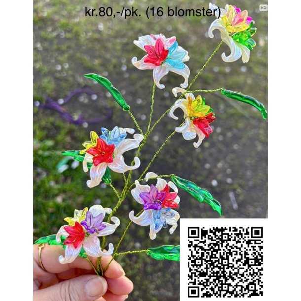 Lav selv acryl blimster-38s. 16 Blomster. Fv. hvid, klar, lilla, bl, pink, multi, rd  frit valg.