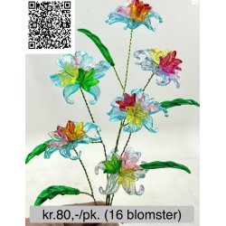 Lav selv acryl blomster-38s. 16 Blomster. Fv. hvid, klar, lilla, bl, pink, multi, rd  frit valg.