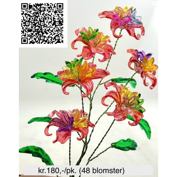 Lav selv acryl blomster-38xl. 48 blomster fv. Hvid, klar, rd, lilla, bl, pink, multi, frit valg.